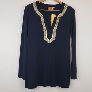 Tory Burch Navy Blue and Good V Neck Tunic XS